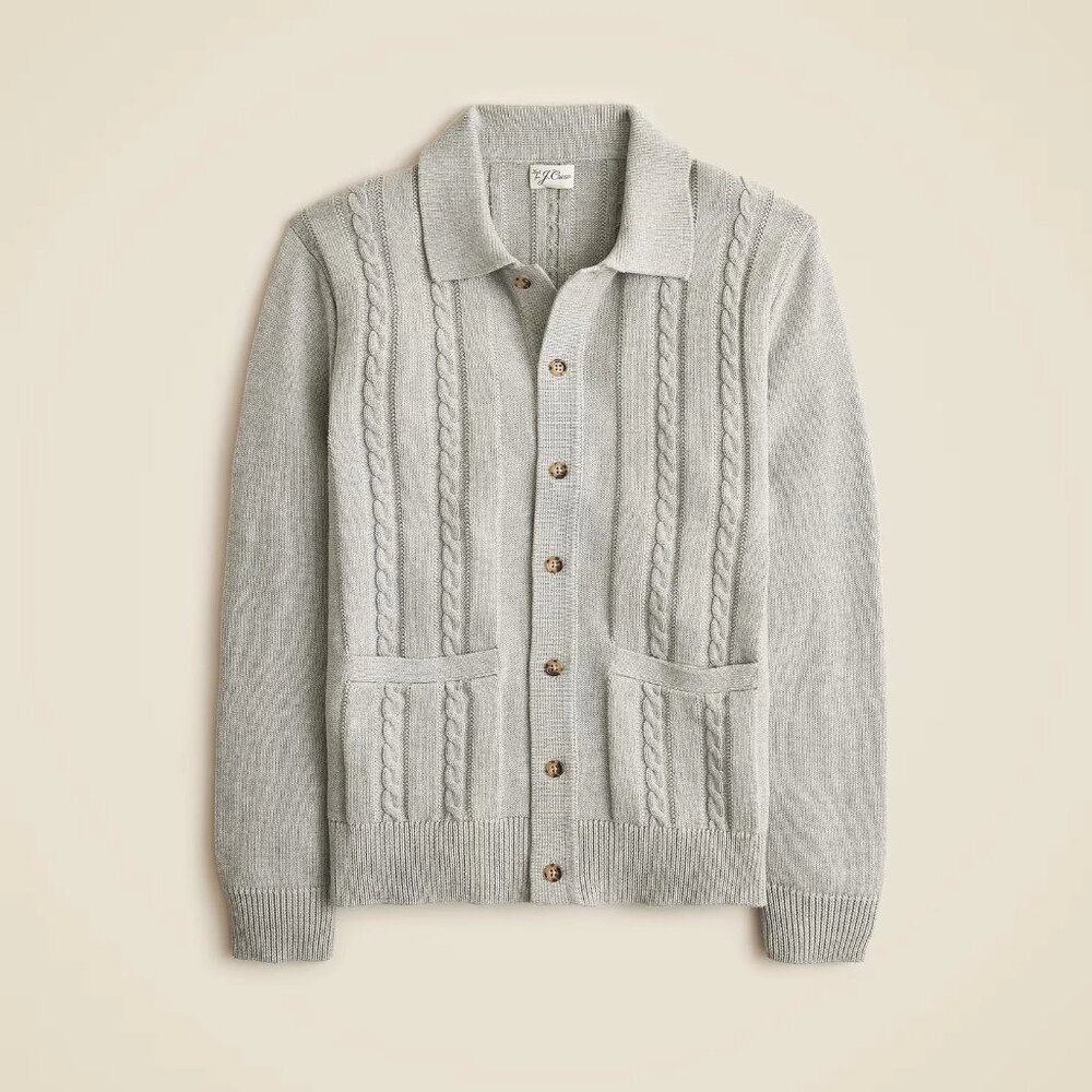 J. Crew Light Gray Heritage Cotton Cable-knit Cardigan Sweater-polo XS